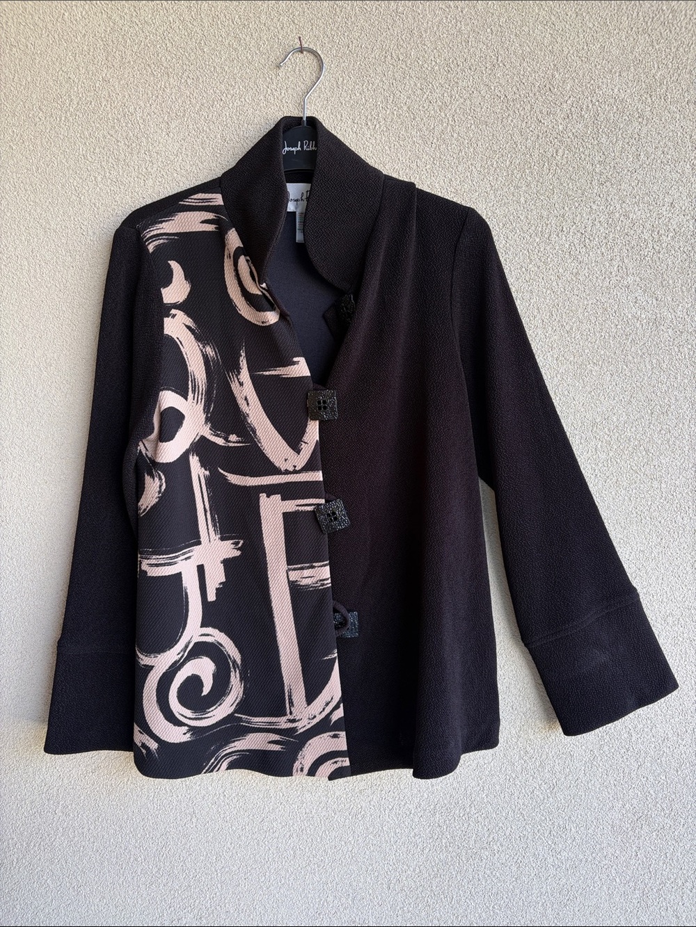 Joseph Ribkoff Black Jacket with Blush Brushstroke Panel